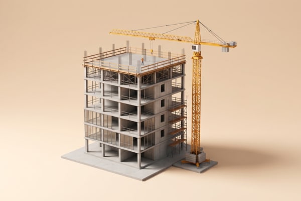Un immeuble en construction et une grue